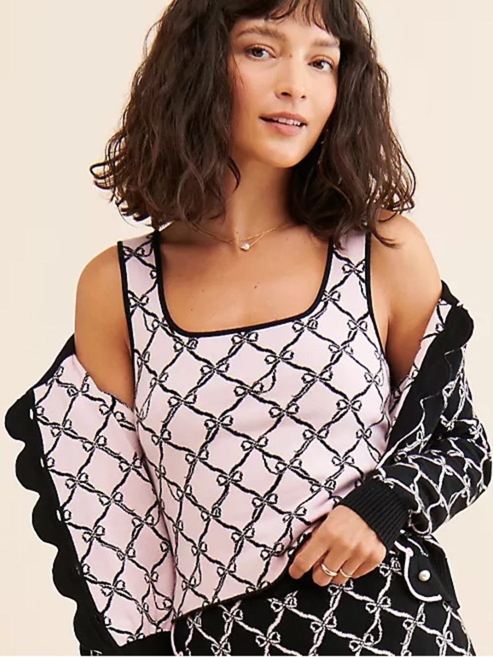 Medium Rachel Antonoff hostess knit tank top pink black Chain-Link bows